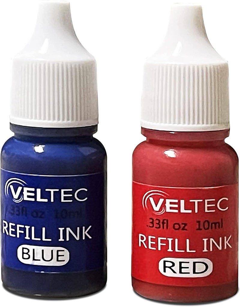 Veltec Premium 2-Color Refill Ink for Pre-Ink Stamps, Blue and Red, 10 ml Each Bottle - Image 2